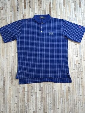 Polo Ralph Lauren Men's Vintage 90s Blue White Tron Grid Checkered Polo Shirt